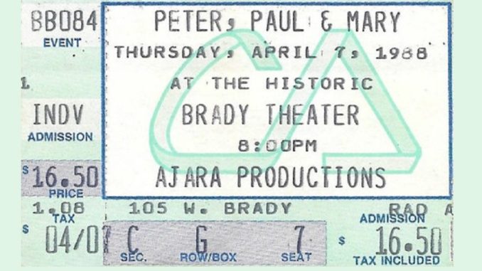 "Peter, Paul and Mary 1988-04-07 front" by Jim Whiteley.